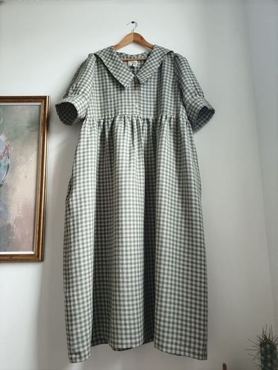 Pure Linen Gingham Dress Size Xl