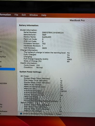 Touch Bar Apple MacBook Pro 15 (2017) 15.4'' Intel i7 @ 2.80 GHz 512GB SSD 16GB RAM Space Grey (Battery Cycle: 232)