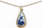 Dutch Delft 835 Hand Painted Ceramic &amp; Silver Necklace