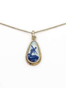 Dutch Delft 835 Hand Painted Ceramic & Silver Necklace