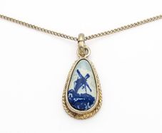 Dutch Delft 835 Hand Painted Ceramic & Silver Necklace