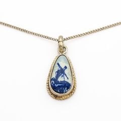 Dutch Delft 835 Hand Painted Ceramic & Silver Necklace
