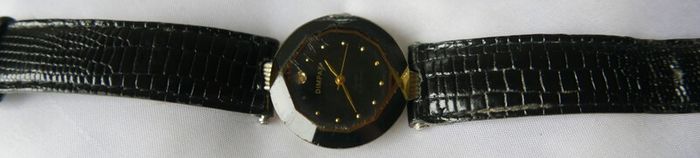 18k Gold Plated Vintage Dimpax Crystal Blue Glass Ladies Quartz Wrist Watch (some Scratches On The Crystal)
