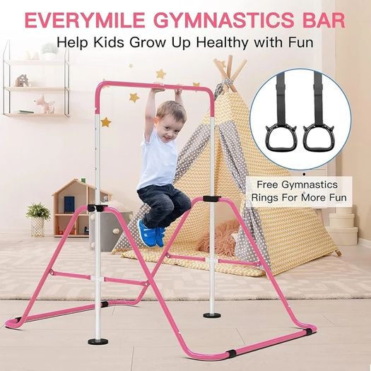 Gymnastics Bars, Junior Training Kip Bar Gymnastics Equipment for Home,Adjustable Height Folding Horizontal Bar with Gymnastic Rings for Kid