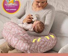 Nursing Pillow With Breastfeeding - Ergonomic Support & Original Security Fence to Baby' Safety - Making Breastfeeding Easy and Comfort for Mom & Baby - Removable Cotton Cover, Pink