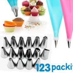 Silicone Reusable piping bag set with16 replacble nozzles Sustainable washable icing set excellent cake decoration 16 nozzles with adapter