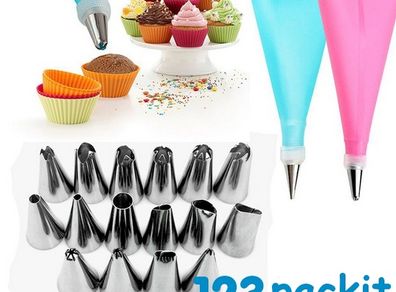 Silicone Reusable piping bag set with16 replacble nozzles Sustainable washable icing set excellent cake decoration 16 nozzles with adapter
