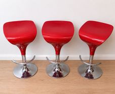 3 Red Adjustable Bar Stools Modern Gloss Finish