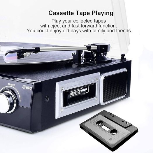NEW SALE | Vinyl Record Player, Bluetooth Turntable with Stereo Speakers, Turntable for Vinyl to MP3 with Cassette Play, AM/FM Radio, Remote Control