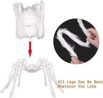 Halloween White Giant Spider, 150cm Hairy Spiders Halloween Realistic Large Fake Hairy Spider Props for Halloween Indoor Outdoor Decorations