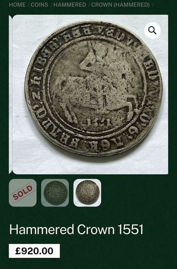 Scarce Ex. Spink 1551 Edward 6th Silver Crown.