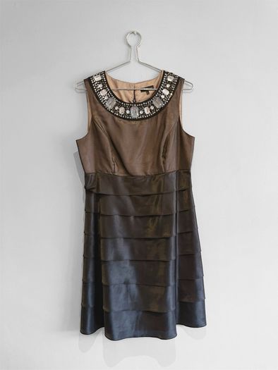 Pre Owned Next Bronze & Brown Embellished Tiered Cocktail Dress