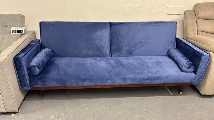 3-Seater Sofa Bed with Gold Legs , Blue velvet
