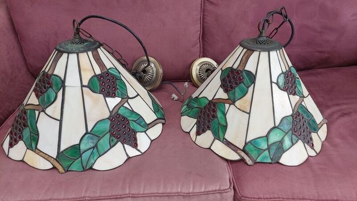 pair of Tiffany style pendant light fittings.