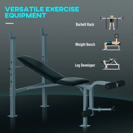 4-Levels Adjustable Weight Bench Fitness Equipment with Barbell Rack-Black