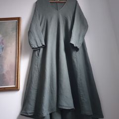 Oska Style khaki green linen dress size uk 14