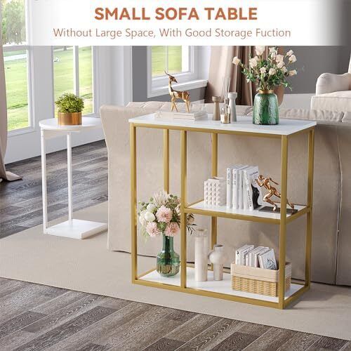 Console Table Small Gold Entryway Tables with Storage Shelves 80cm