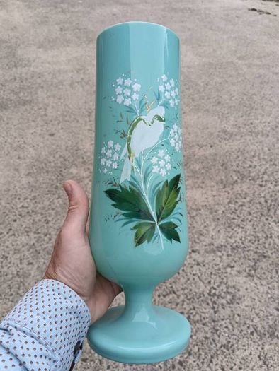 Art Deco Green Opaline Glass Vase..12.5 Inches
