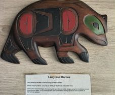 Larry Neil Barnes Hand Carved Wood Grizzly Bear Plaque