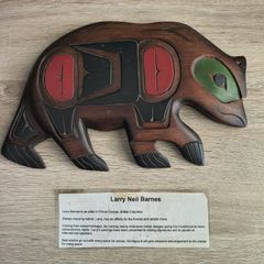 Larry Neil Barnes Hand Carved Wood Grizzly Bear Plaque