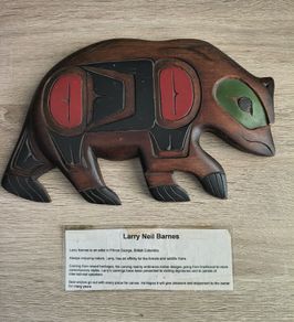 Larry Neil Barnes Hand Carved Wood Grizzly Bear Plaque