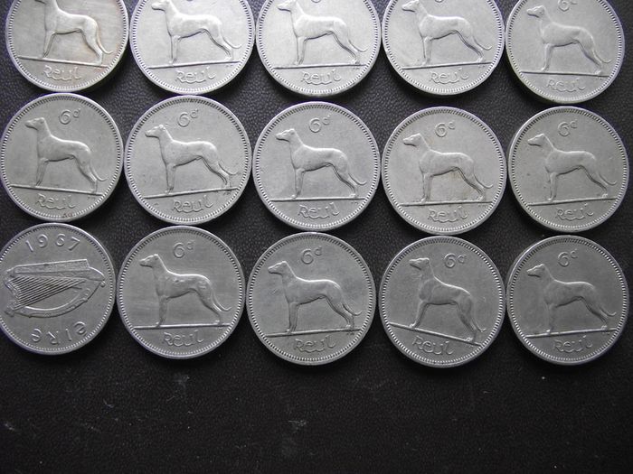 20 Irish 6 pence coins (1942-1967)