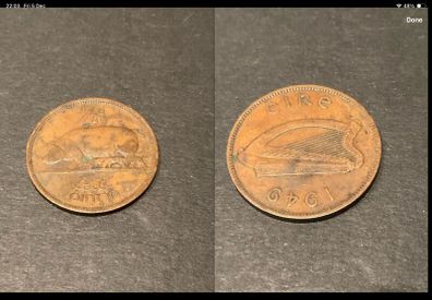 irish 1/2 penny 1949 leat pingin coin