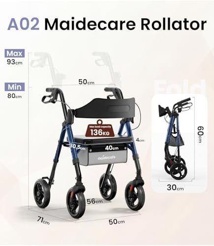 Rollator Walker with Seat and Wheels for Elderly, 4 Wheels Rollators for Seniors and Disabled