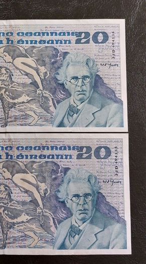 1991 Central Bank of Ireland 20 Pound Notes in Sequence