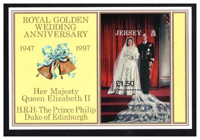 1997 Jersey Golden Wedding of Queen Elizabeth and Prince Philip Commemorative Stamp Miniature Sheet Mint Never Hinged (MNH)