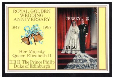 1997 Jersey Golden Wedding of Queen Elizabeth and Prince Philip Commemorative Stamp Miniature Sheet Mint Never Hinged (MNH)