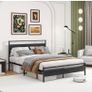 King Size Bed Frame with Wooden Headboard, Metal Bed Frame King size Bed Base/Mattress Foundation,Metal Slat Support Noise Free,Textured Black Image 6