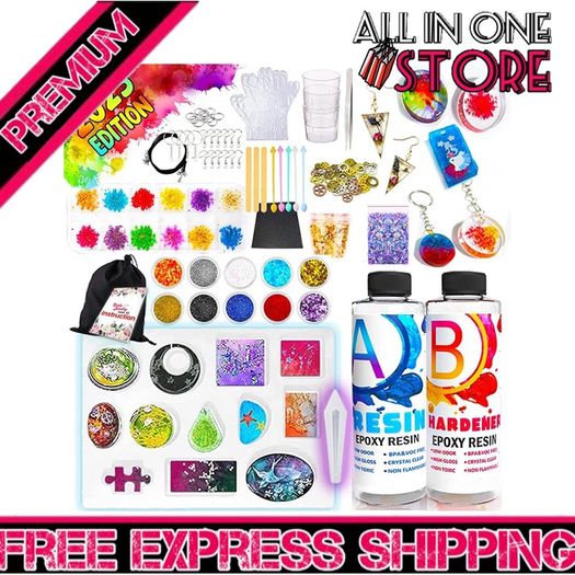 Jewelry Making Kit - Resin Kits for Beginners with Molds and Resin Making Supplies - Silicone Casting Mold, Tools Set and Clear Epoxy Resin for DIY Jewelry Craft (FREE SHIPPING)