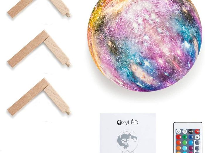 LED Full Moon Lamp,OxyLED 18cm/7.1 inch 3D Print LED Starry Sky Moon Light with Stand Remote Touch Control and USB Rechargeable,Dimmable Light for Kids Lover Friends Birthday Christmas Gifts [Energy Class A+++]