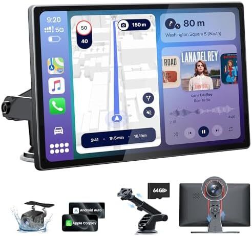 9.0 Wireless Carplay Screen for Car with 4K Dash Cam & 1080P Backup Camera, Touchscreen Car Stereo with Carplay & Android Auto, GPS Navigation, Mirror Link, Voice Control