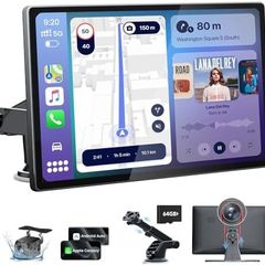9.0 Wireless Carplay Screen for Car with 4K Dash Cam & 1080P Backup Camera, Touchscreen Car Stereo with Carplay & Android Auto, GPS Navigation, Mirror Link, Voice Control