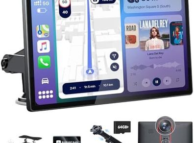 9.0 Wireless Carplay Screen for Car with 4K Dash Cam & 1080P Backup Camera, Touchscreen Car Stereo with Carplay & Android Auto, GPS Navigation, Mirror Link, Voice Control