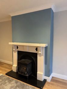 Complete Victorian Fireplace Suite - White Surround + Cast Iron Arch+ Stove + Plate & Flue