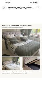 King Size Grey Velvet Ottoman Storage Bed & Brand New Mattress