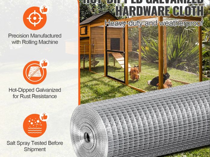 Hardware Cloth, 1/2 inch 24in x 25 ft 19 Gauge, Hot Dipped Galvanized Wire Mesh Roll, Chicken Wire Fencing, Wire Mesh for Rabbit Cages, Garden, Small Rodents