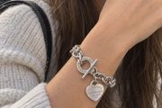 Tiffany &amp; Co. Style 925 Silver Heart Charm Bracelet