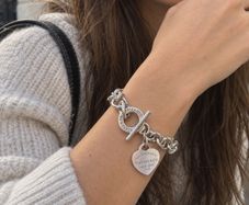 Tiffany & Co. Style 925 Silver Heart Charm Bracelet