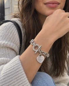 Tiffany & Co. Style 925 Silver Heart Charm Bracelet