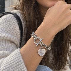 Tiffany & Co. Style 925 Silver Heart Charm Bracelet