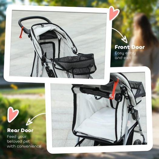 Pet Stroller for Small Miniature Dogs, Cats, Foldable Travel Carriage with Wheels Zipper Entry, Cup Holder, Storage Basket - Grey