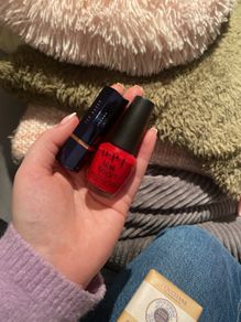 Ted Baker red lipstick, OPI red nail polish.