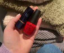 Ted Baker red lipstick, OPI red nail polish.