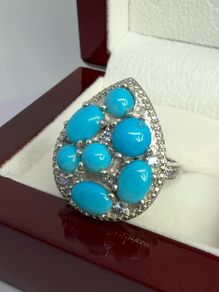 Silver Sleeping Beauty Turquoise & Tanzanite Statement Ring