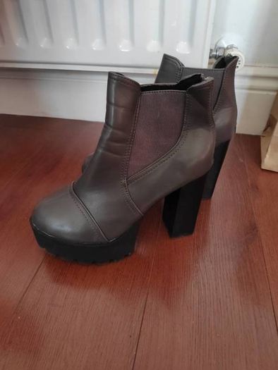 Faux leather dark grey ankle boots