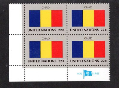 1985 United Nations New York Chad National Flag (part of flag stamp series) Block of 4 Mint Never Hinged (MNH)